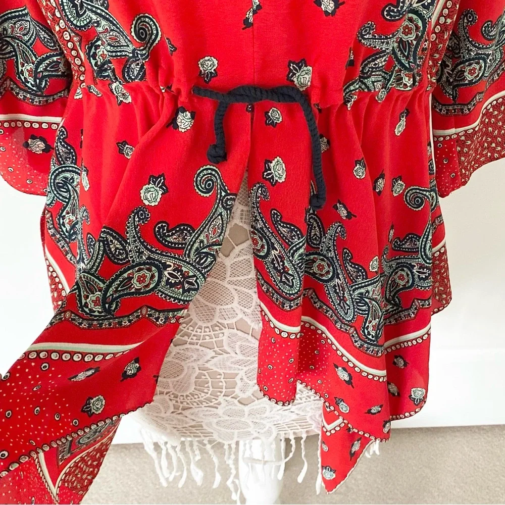 Zara Asymmetric Boho Bandana Paisley Tie Front Top - Picture 12 of 12